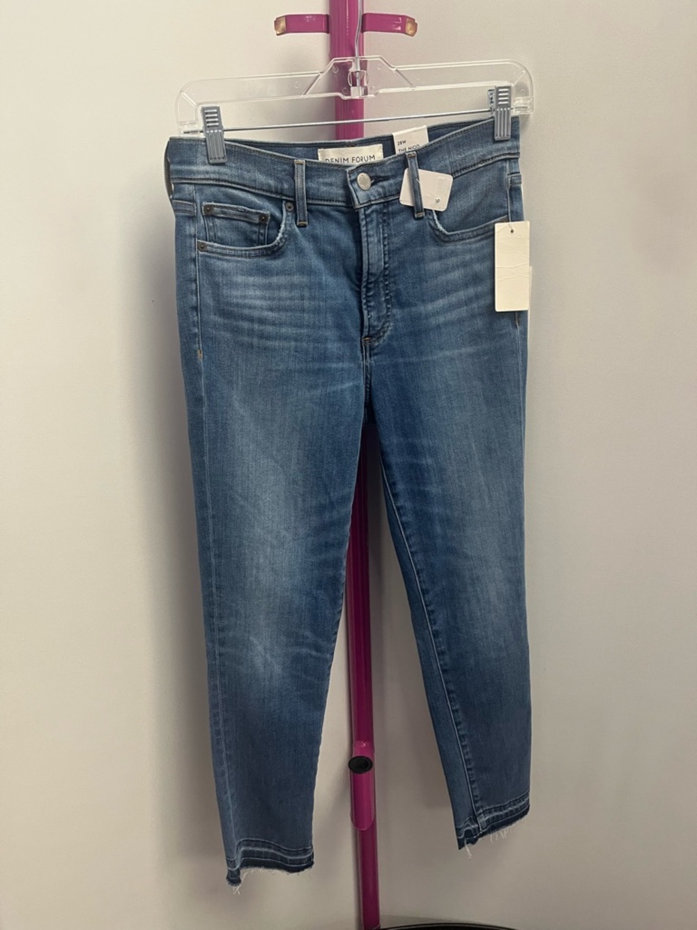 Denim Forum Cropped Slim Ankle Jeans in Mid Blue